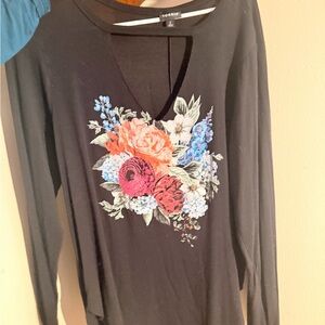 Torrid Black Long Sleeve Top with Floral Design